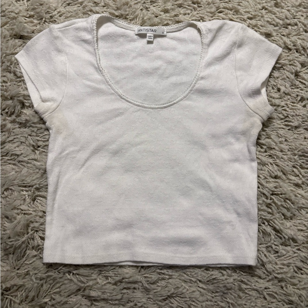 Women's Anistar White Short Sleeve Crop Top Size S